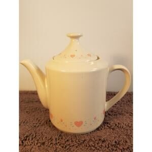 Forever Yours‎ Ivory/Pink Hearts Porcelain 90's Country Tea Pot Made In Japan